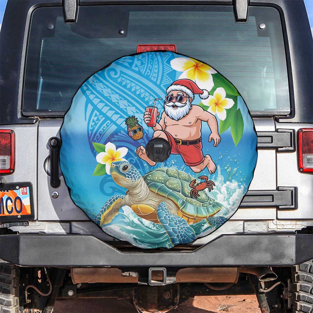 Polynesian Merry Christmas Spare Tire Cover Funny Santa with Sea Turtle Beach Plumeria - Polynesian Pride