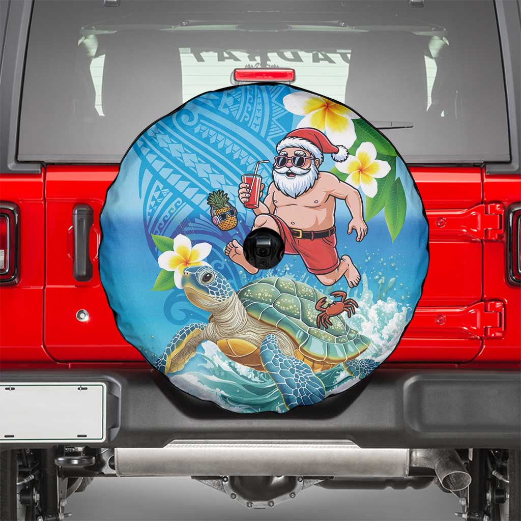 Polynesian Merry Christmas Spare Tire Cover Funny Santa with Sea Turtle Beach Plumeria - Polynesian Pride