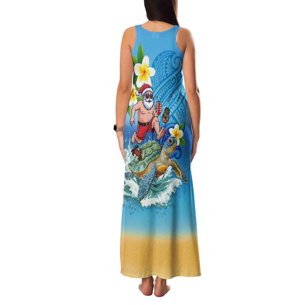 Polynesian Merry Christmas Tank Maxi Dress Funny Santa with Sea Turtle Beach Plumeria - Polynesian Pride