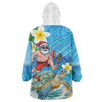 Polynesian Merry Christmas Wearable Blanket Hoodie Funny Santa with Sea Turtle Beach Plumeria - Polynesian Pride