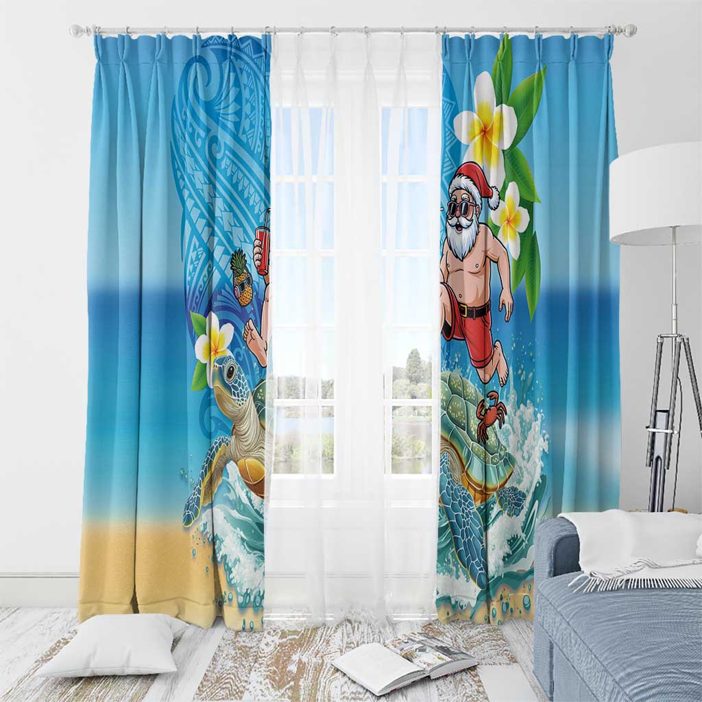 Polynesian Merry Christmas Window Curtain Funny Santa with Sea Turtle Beach Plumeria - Polynesian Pride