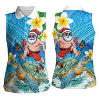 Polynesian Merry Christmas Women Sleeveless Polo Shirt Funny Santa with Sea Turtle Beach Plumeria - Polynesian Pride