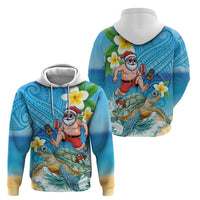 Polynesian Merry Christmas Zip Hoodie Funny Santa with Sea Turtle Beach Plumeria - Polynesian Pride