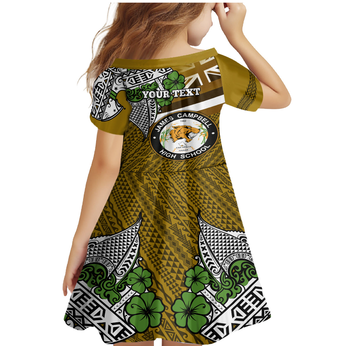 Hawaii James Campbell High School Family Matching Mermaid Dress and Hawaiian Shirt Kakau Pattern Gold Color Version LT03 - Polynesian Pride