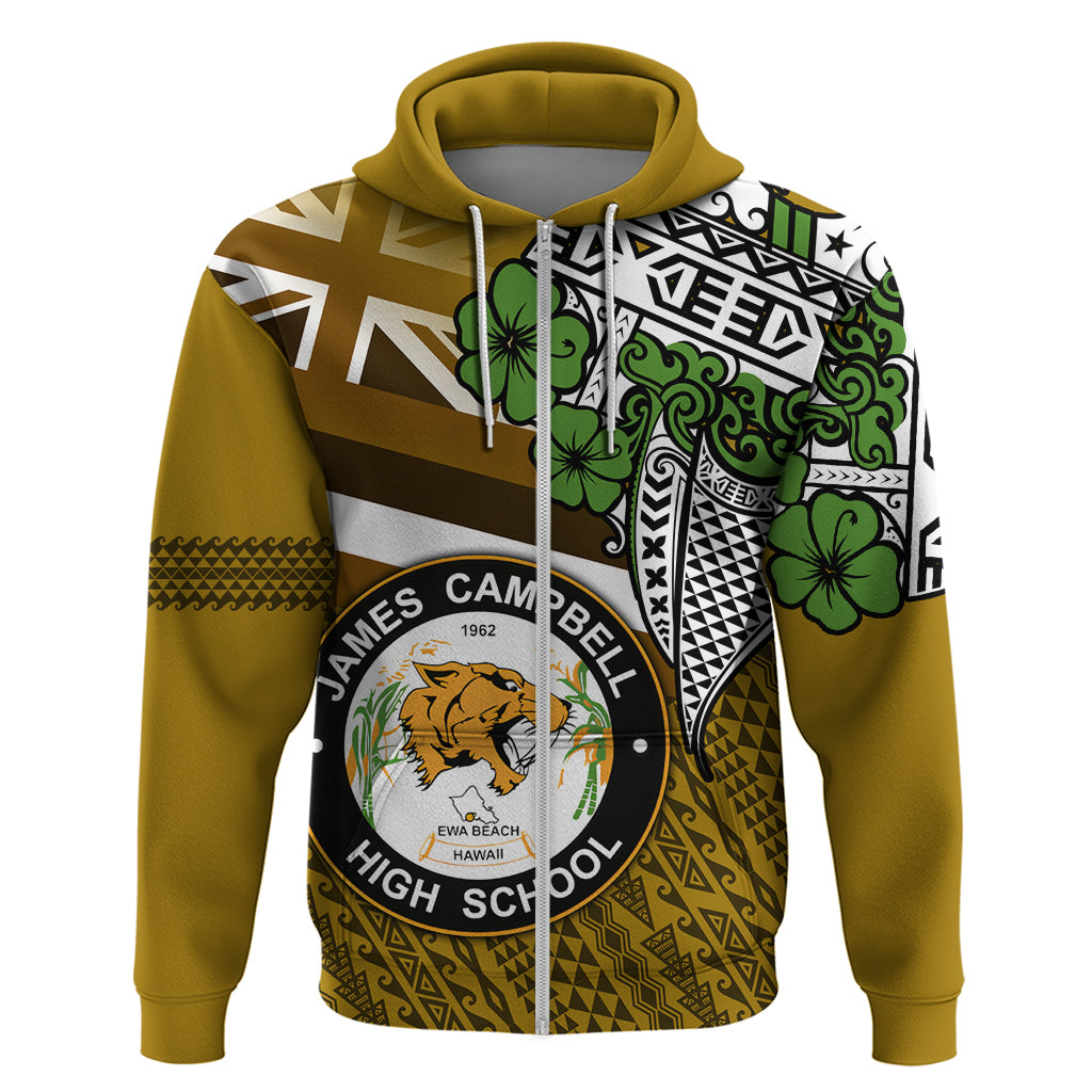 Hawaii James Campbell High School Hoodie Kakau Pattern Gold Color Version LT03 Zip Hoodie Gold - Polynesian Pride