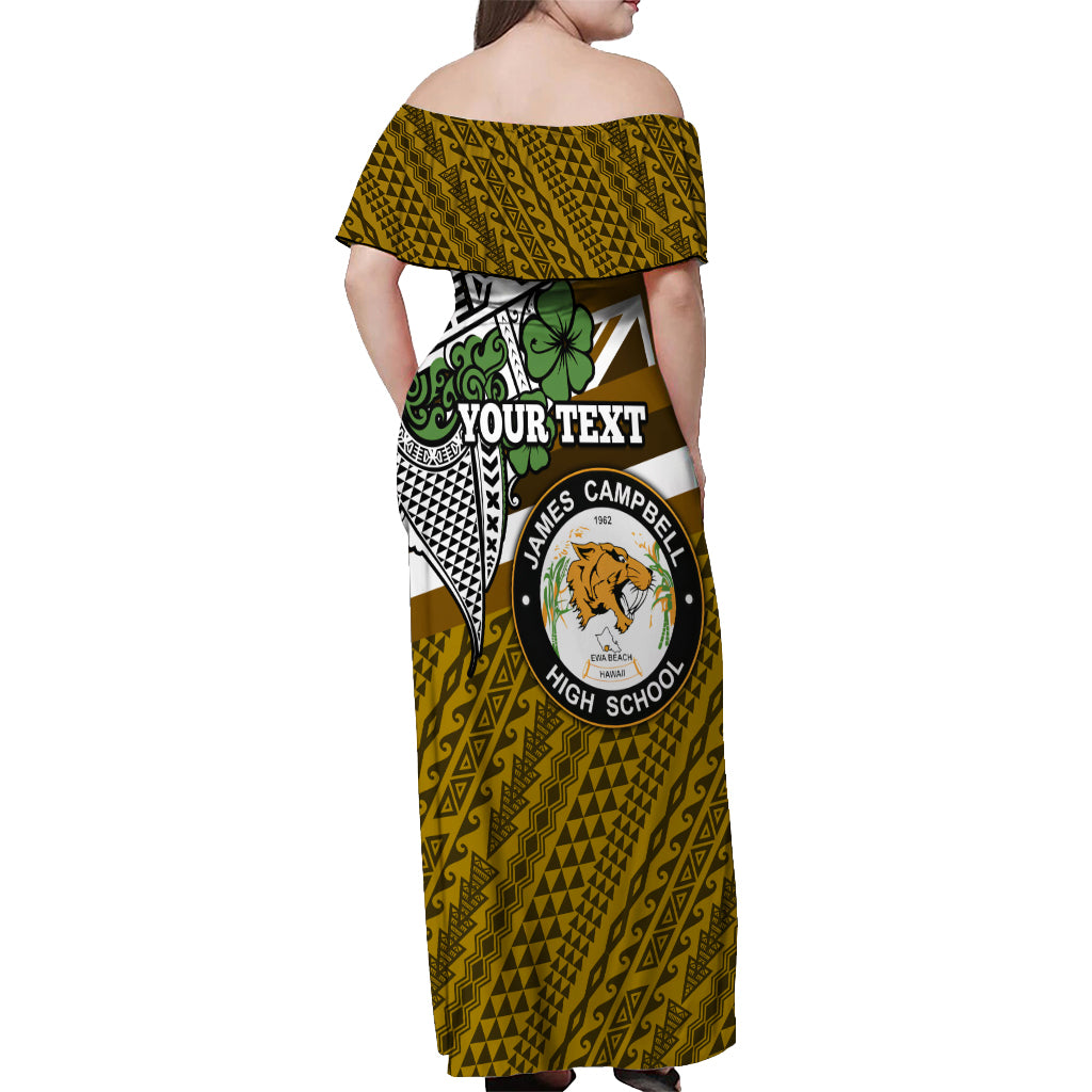 Hawaii James Campbell High School Off Shoulder Maxi Dress Kakau Pattern Gold Color Version LT03 - Polynesian Pride