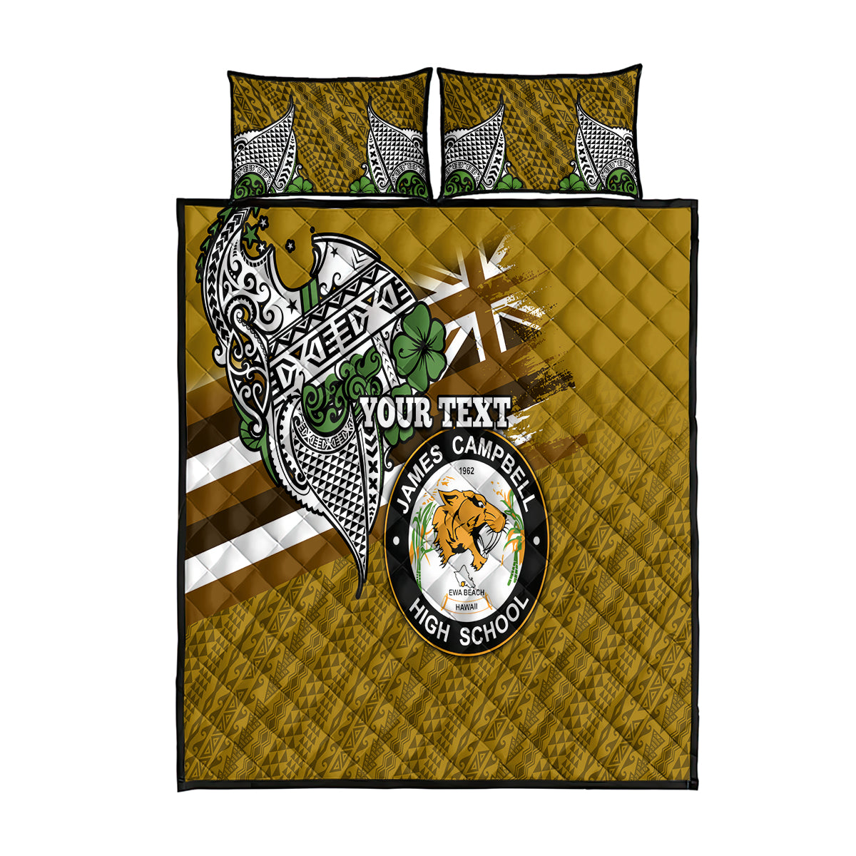 Hawaii James Campbell High School Quilt Bed Set Kakau Pattern Gold Color Version LT03 Gold - Polynesian Pride