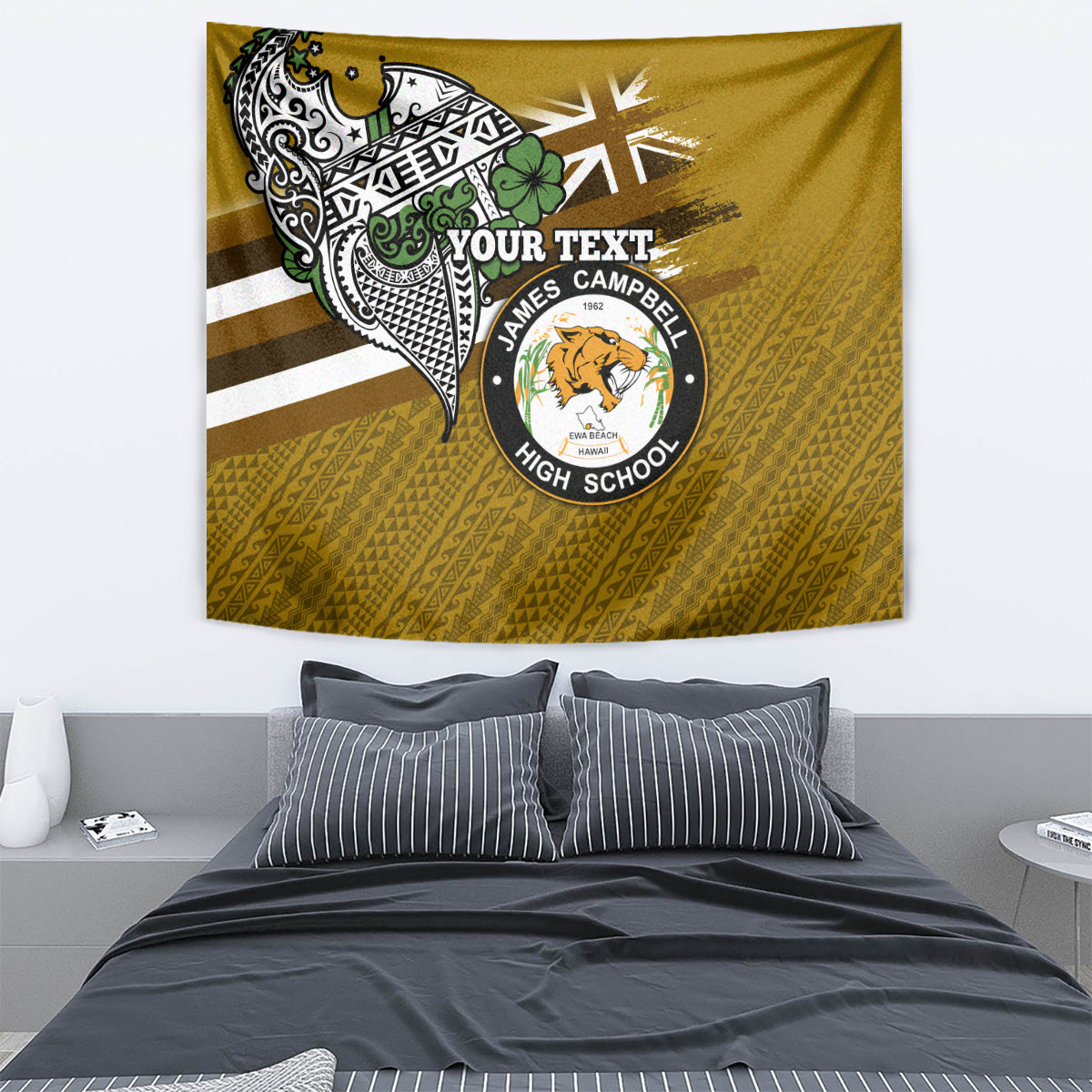 Hawaii James Campbell High School Tapestry Kakau Pattern Gold Color Version LT03 - Polynesian Pride