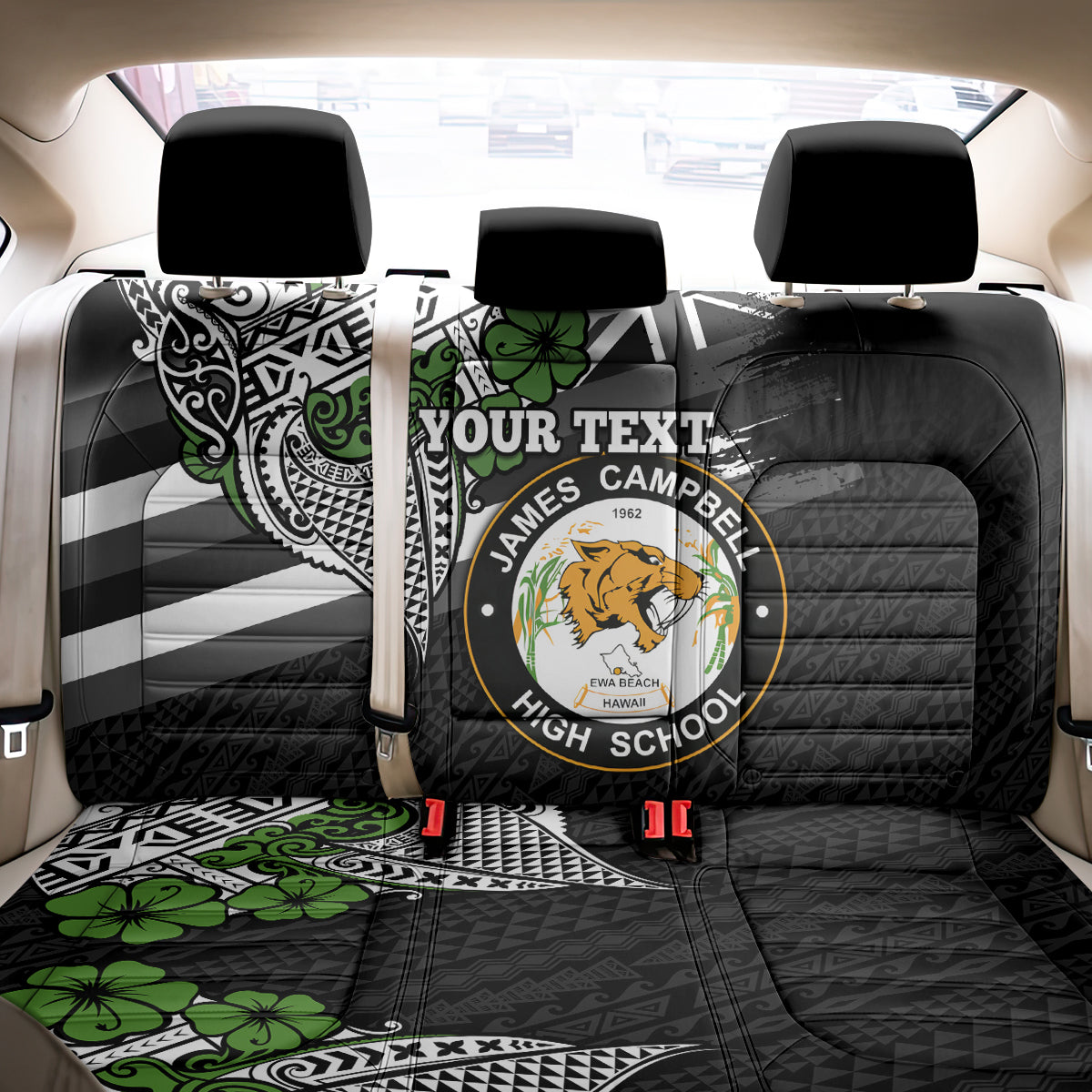 Hawaii James Campbell High School Back Car Seat Cover Kakau Pattern Black Version LT03