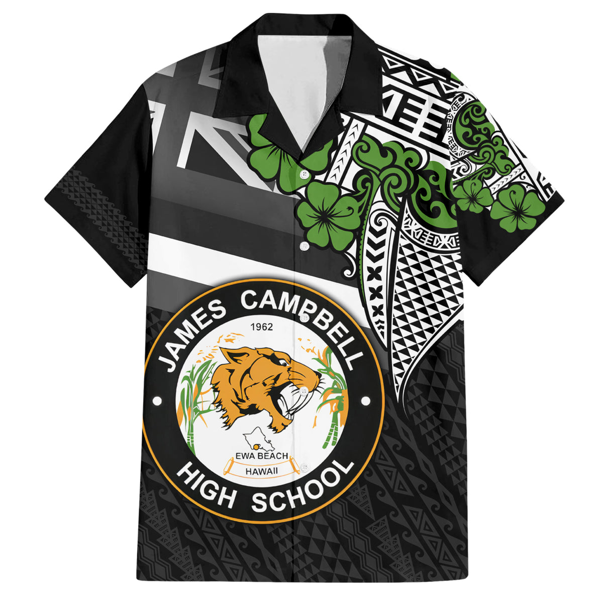 Hawaii James Campbell High School Family Matching Short Sleeve Bodycon Dress and Hawaiian Shirt Kakau Pattern Black Version LT03 Dad's Shirt - Short Sleeve Black - Polynesian Pride