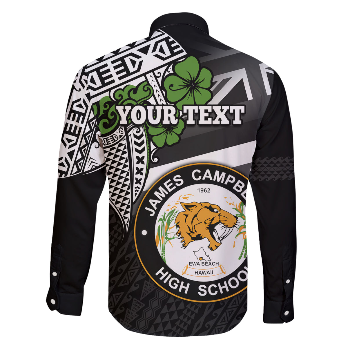 Hawaii James Campbell High School Family Matching Short Sleeve Bodycon Dress and Hawaiian Shirt Kakau Pattern Black Version LT03 - Polynesian Pride