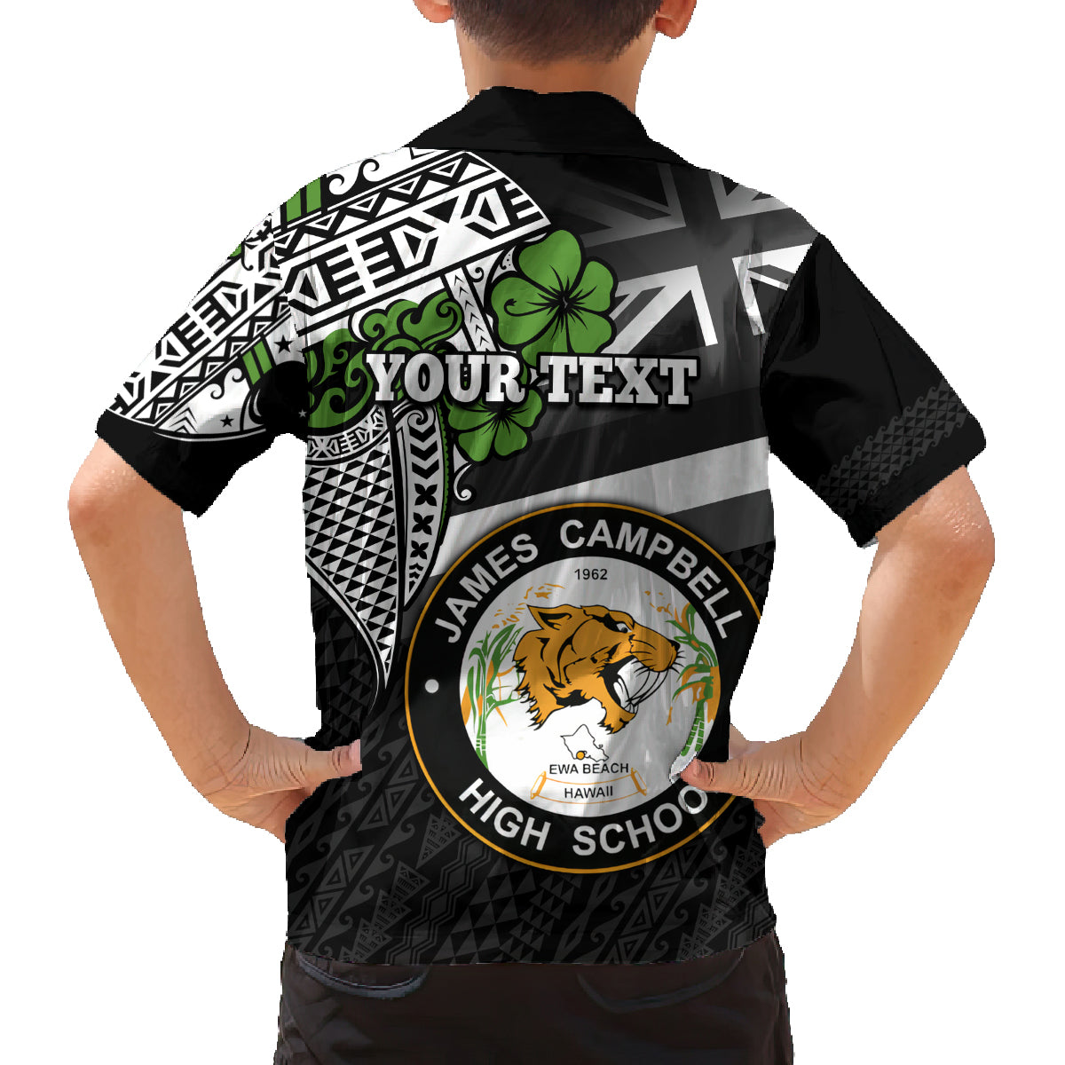 Hawaii James Campbell High School Family Matching Tank Maxi Dress and Hawaiian Shirt Kakau Pattern Black Version LT03 - Polynesian Pride