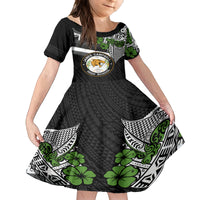 Hawaii James Campbell High School Family Matching Tank Maxi Dress and Hawaiian Shirt Kakau Pattern Black Version LT03 Daughter's Dress Black - Polynesian Pride