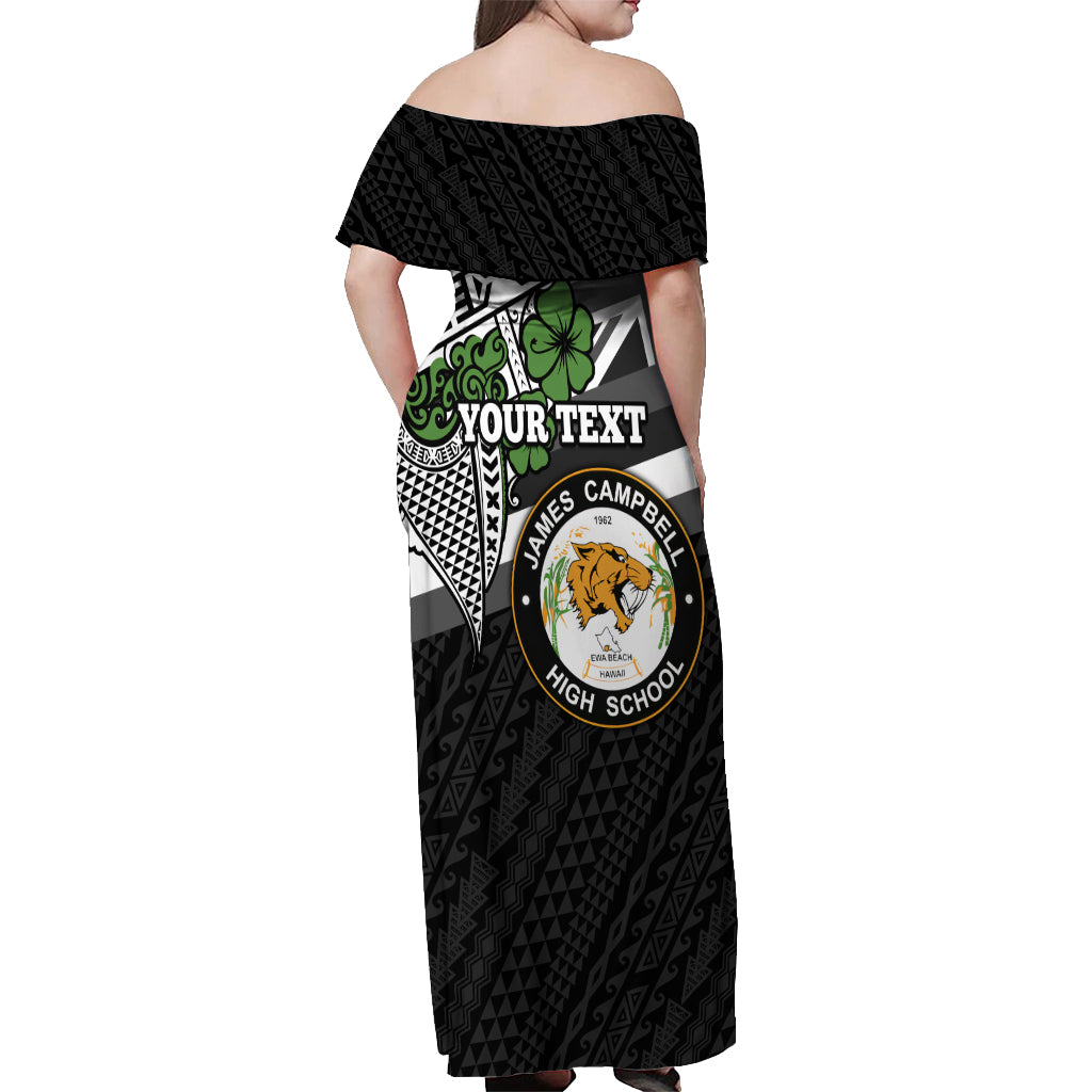 Hawaii James Campbell High School Off Shoulder Maxi Dress Kakau Pattern Black Version LT03 - Polynesian Pride