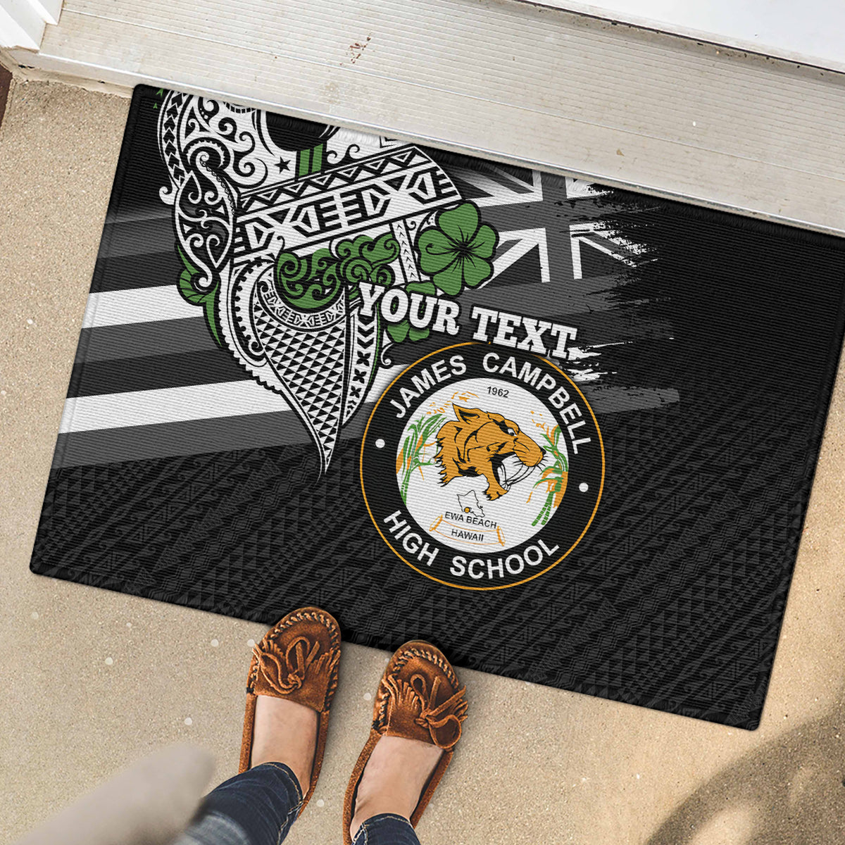 Hawaii James Campbell High School Rubber Doormat Kakau Pattern Black Version LT03 - Polynesian Pride
