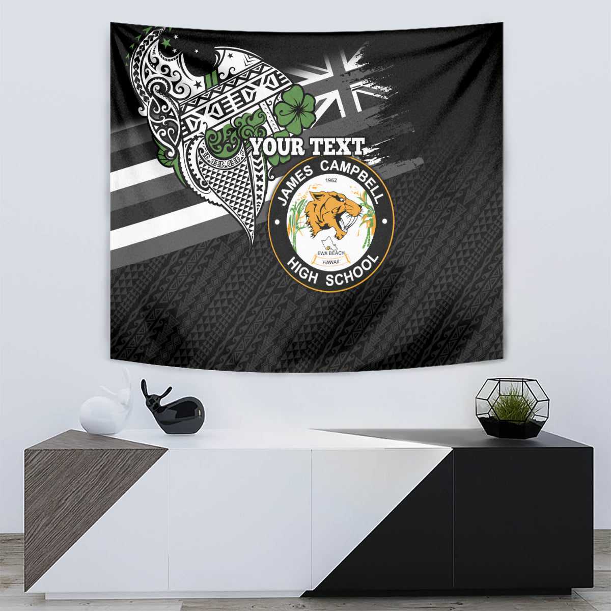 Hawaii James Campbell High School Tapestry Kakau Pattern Black Version LT03 - Polynesian Pride