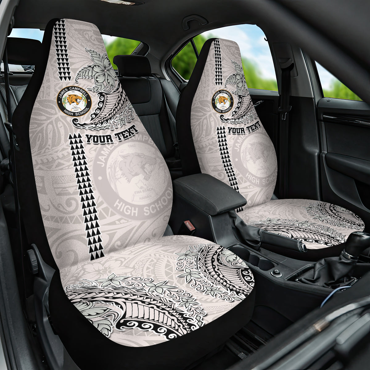 Custom Hawaii James Campbell High School Car Seat Cover Tribal Kakau Pattern LT03 One Size White - Polynesian Pride