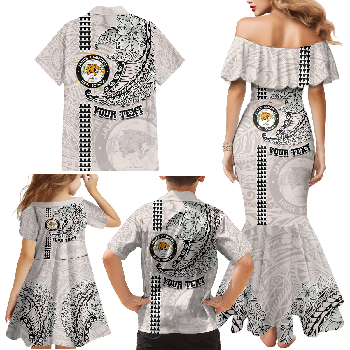 Custom Hawaii James Campbell High School Family Matching Mermaid Dress and Hawaiian Shirt Tribal Kakau Pattern LT03 - Polynesian Pride