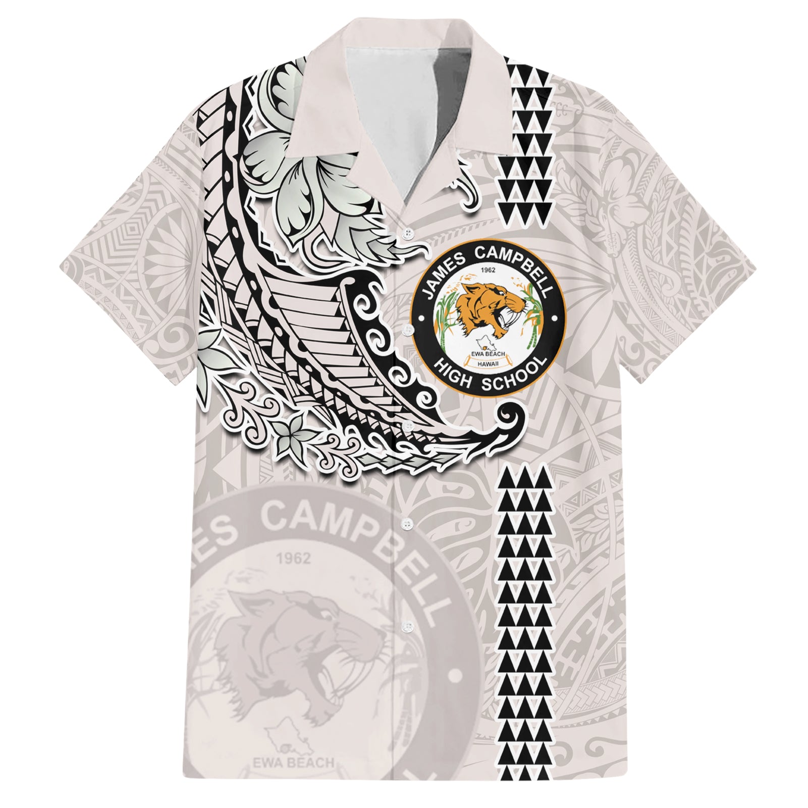 Custom Hawaii James Campbell High School Hawaiian Shirt Tribal Kakau Pattern LT03 White - Polynesian Pride