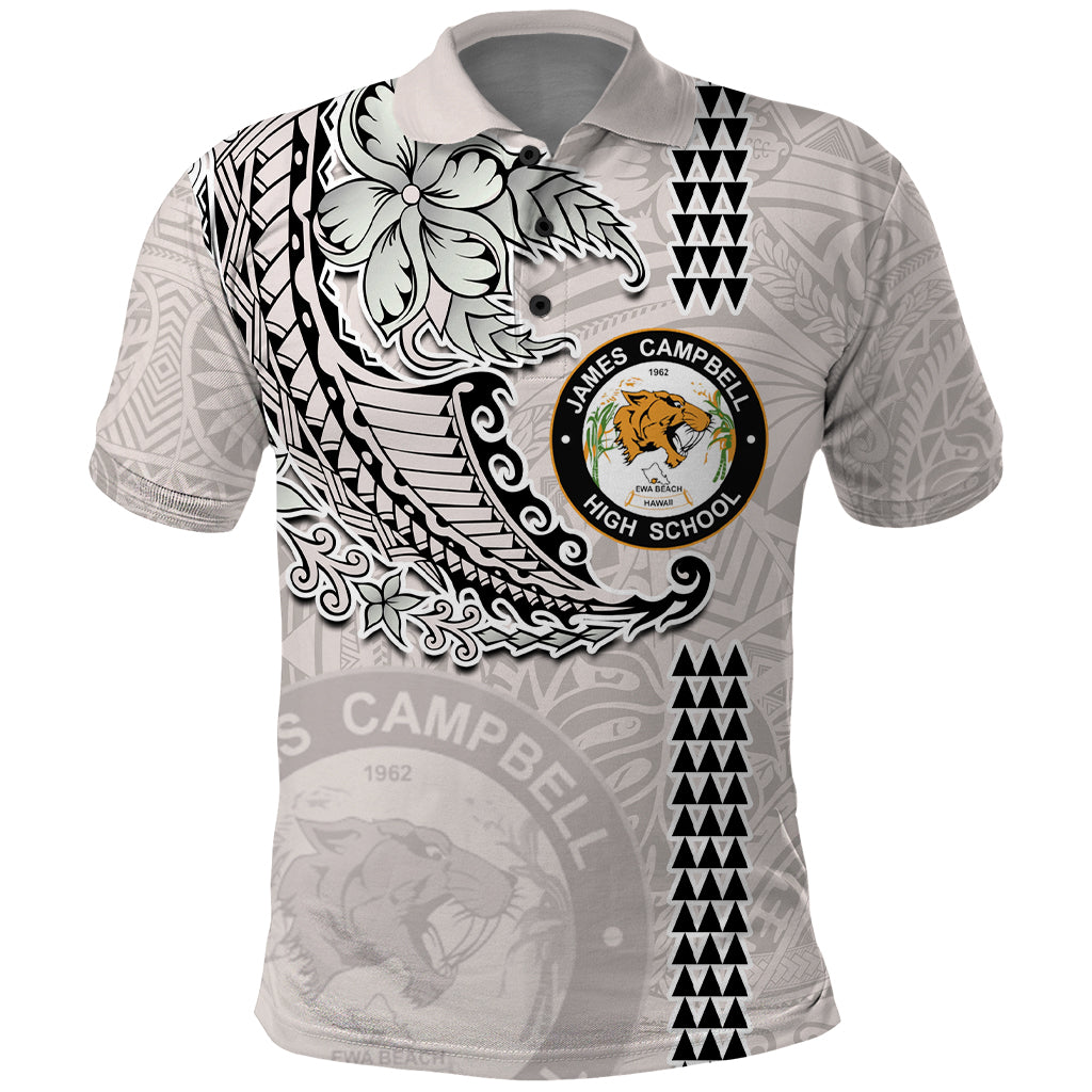 Custom Hawaii James Campbell High School Polo Shirt Tribal Kakau Pattern LT03 White - Polynesian Pride