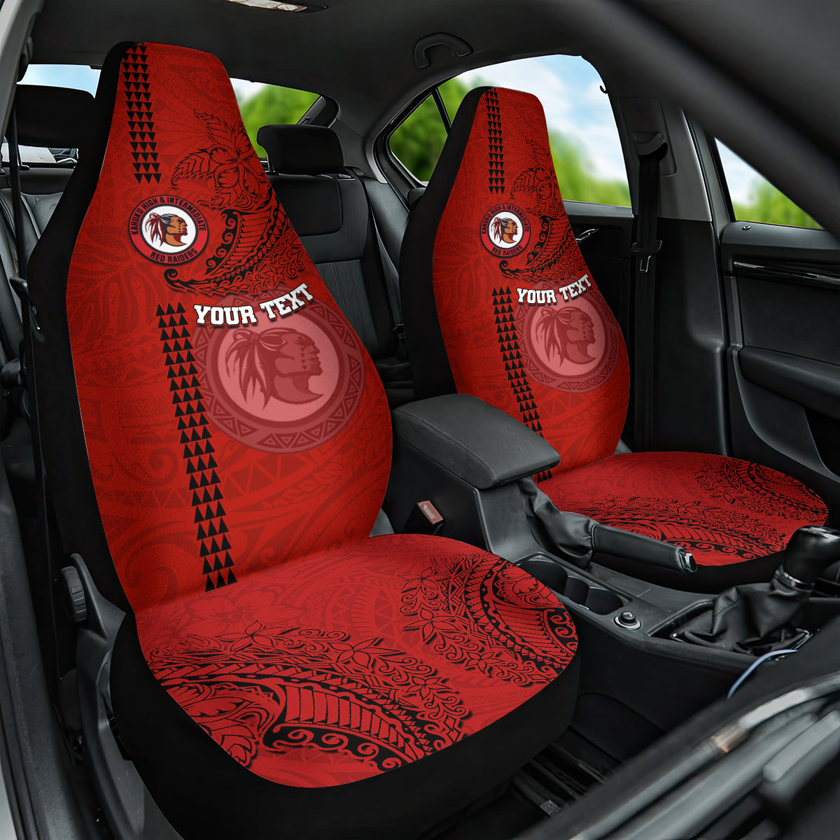 Hawaii Kahuku High & Intermediate School Car Seat Cover Tribal Kakau Pattern LT03 One Size Red - Polynesian Pride