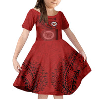 Hawaii Kahuku High & Intermediate School Family Matching Off Shoulder Short Dress and Hawaiian Shirt Tribal Kakau Pattern LT03 Daughter's Dress Red - Polynesian Pride