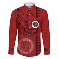 Hawaii Kahuku High & Intermediate School Family Matching Short Sleeve Bodycon Dress and Hawaiian Shirt Tribal Kakau Pattern LT03 Dad's Shirt - Long Sleeve Red - Polynesian Pride