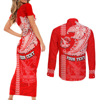 Hawaii Kalani High School Couples Matching Short Sleeve Bodycon Dress and Long Sleeve Button Shirt Tribal Kakau Pattern LT03 - Polynesian Pride