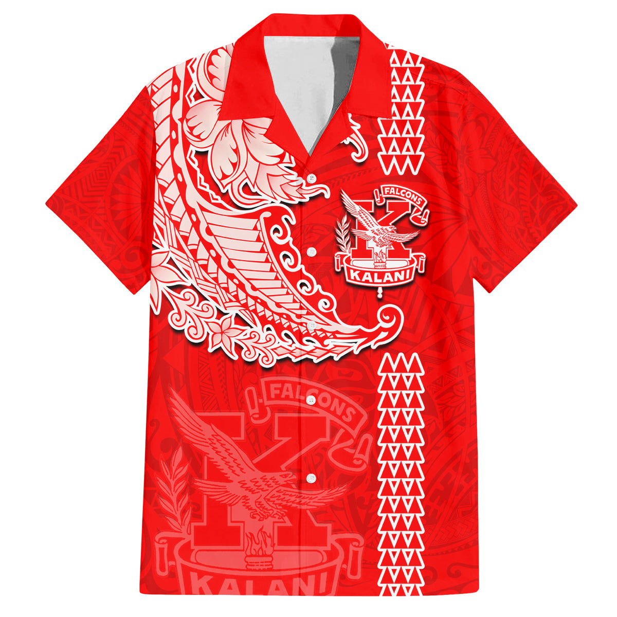 Hawaii Kalani High School Family Matching Puletasi Dress and Hawaiian Shirt Tribal Kakau Pattern LT03 Dad's Shirt - Short Sleeve Red - Polynesian Pride