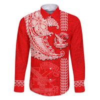 Hawaii Kalani High School Family Matching Puletasi Dress and Hawaiian Shirt Tribal Kakau Pattern LT03 Dad's Shirt - Long Sleeve Red - Polynesian Pride