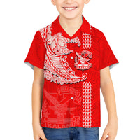 Hawaii Kalani High School Family Matching Puletasi Dress and Hawaiian Shirt Tribal Kakau Pattern LT03 Son's Shirt Red - Polynesian Pride