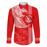 Hawaii Kalani High School Family Matching Short Sleeve Bodycon Dress and Hawaiian Shirt Tribal Kakau Pattern LT03 Dad's Shirt - Long Sleeve Red - Polynesian Pride