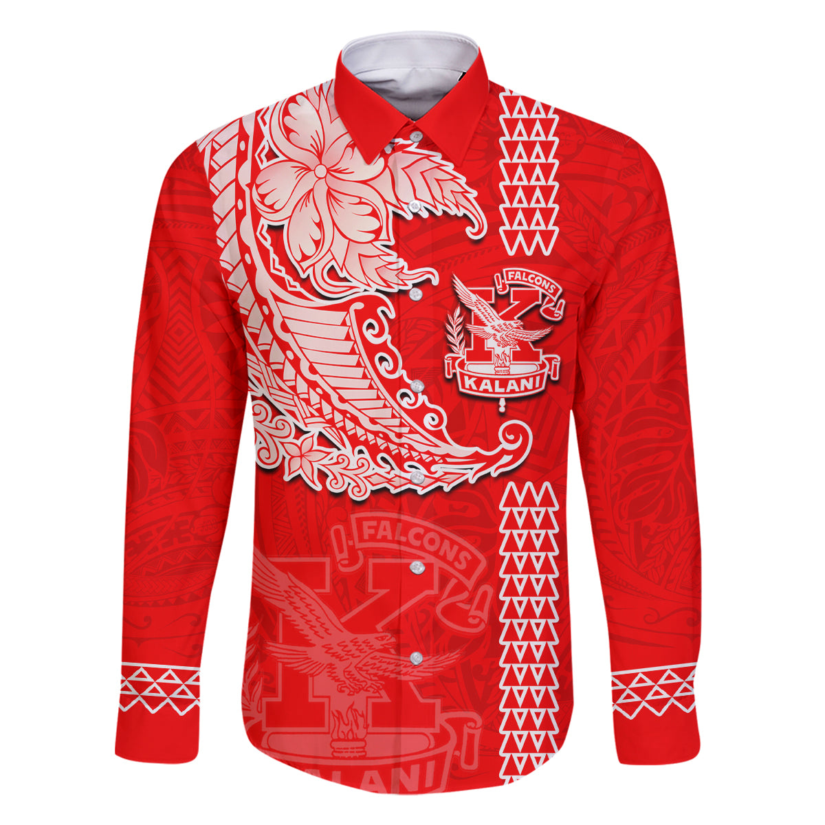 Hawaii Kalani High School Family Matching Tank Maxi Dress and Hawaiian Shirt Tribal Kakau Pattern LT03 Dad's Shirt - Long Sleeve Red - Polynesian Pride