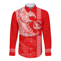 Hawaii Kalani High School Long Sleeve Button Shirt Tribal Kakau Pattern LT03 Unisex Red - Polynesian Pride