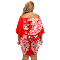 Hawaii Kalani High School Off Shoulder Short Dress Tribal Kakau Pattern LT03 - Polynesian Pride