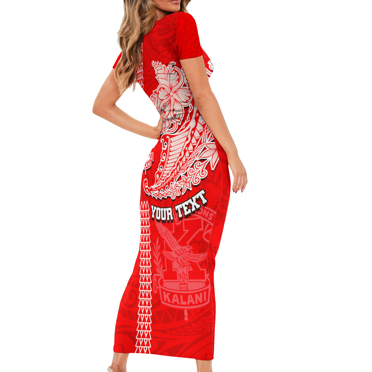 Hawaii Kalani High School Short Sleeve Bodycon Dress Tribal Kakau Pattern LT03 - Polynesian Pride