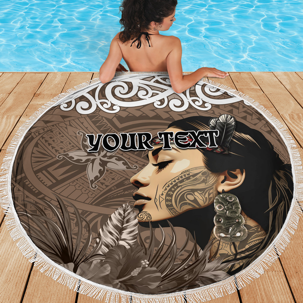 Custom New Zealand Womens Day Beach Blanket Traditional Maori Woman Polynesian Pattern Brown Color LT03 - Polynesian Pride