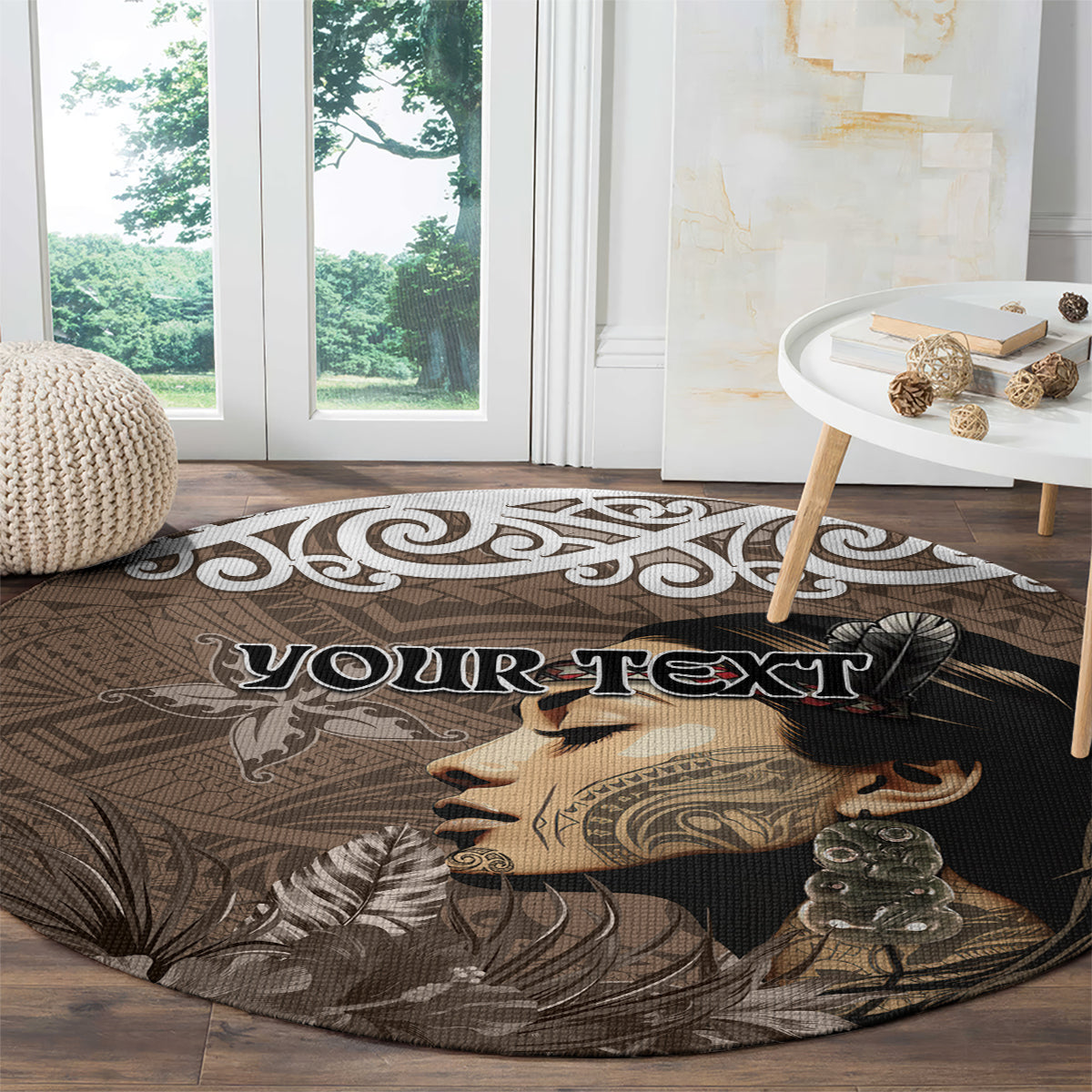 Custom New Zealand Womens Day Round Carpet Traditional Maori Woman Polynesian Pattern Brown Color LT03 - Polynesian Pride