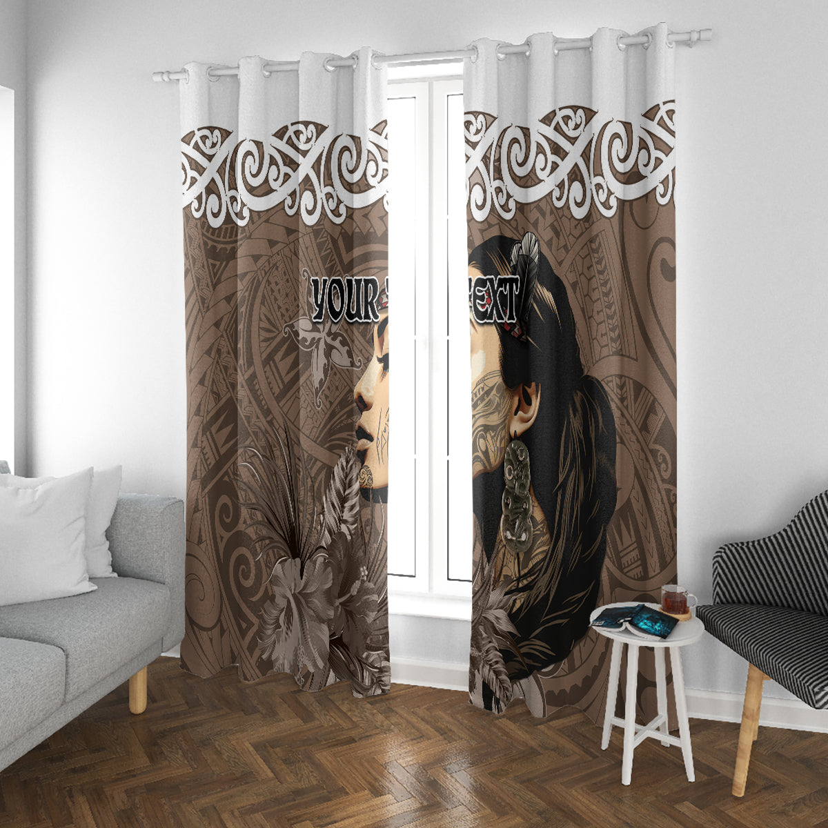 Custom New Zealand Womens Day Window Curtain Traditional Maori Woman Polynesian Pattern Brown Color LT03 With Grommets Brown - Polynesian Pride