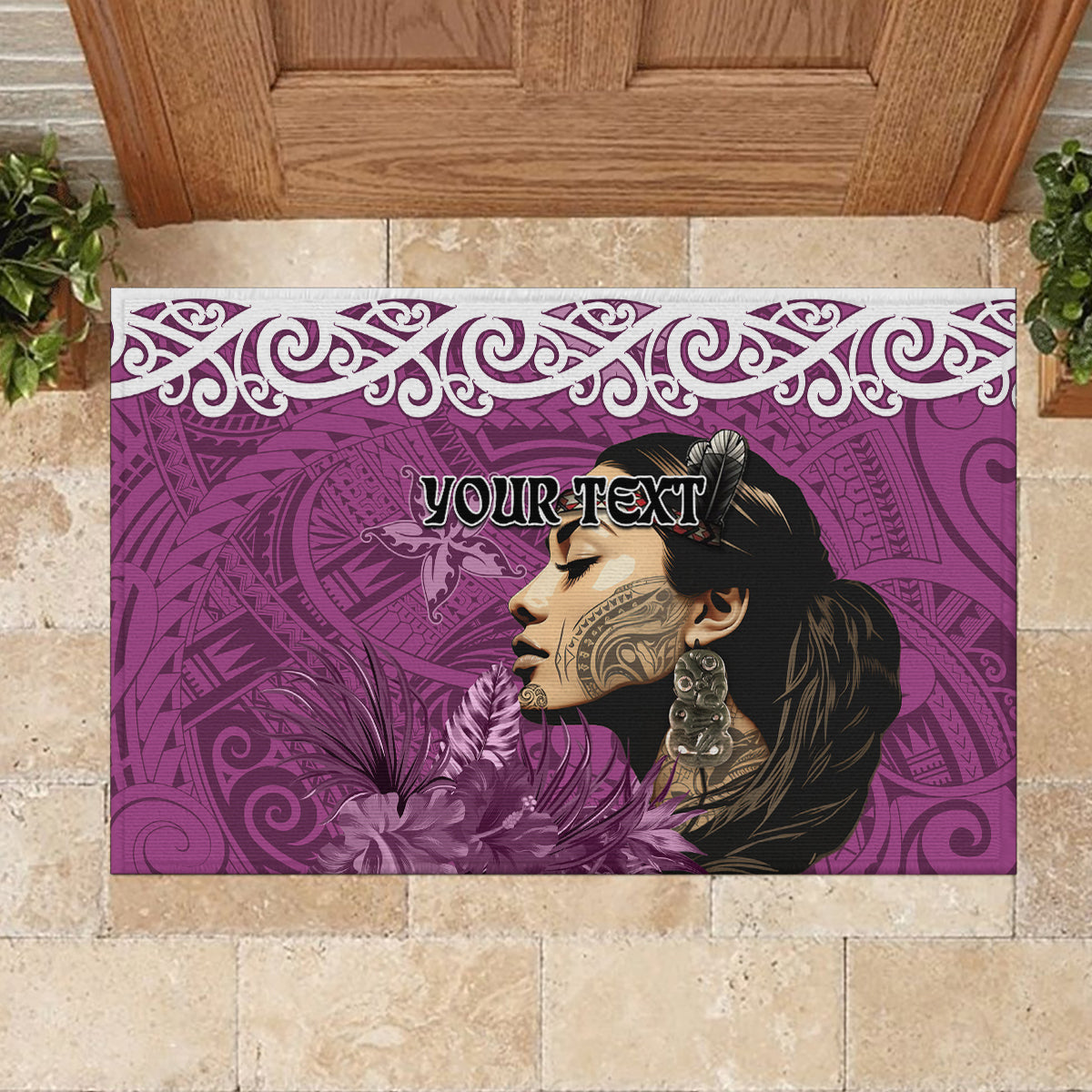Custom New Zealand Womens Day Rubber Doormat Traditional Maori Woman Polynesian Pattern Pink Color LT03 - Polynesian Pride