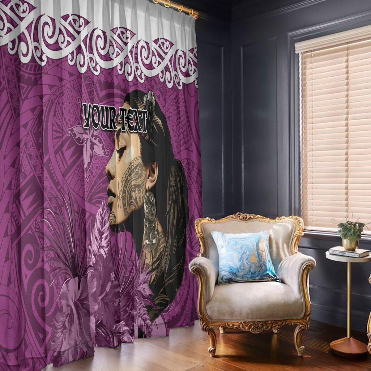 Custom New Zealand Womens Day Window Curtain Traditional Maori Woman Polynesian Pattern Pink Color LT03 - Polynesian Pride
