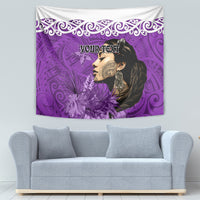 Custom New Zealand Womens Day Tapestry Traditional Maori Woman Polynesian Pattern Purple Color LT03 - Polynesian Pride