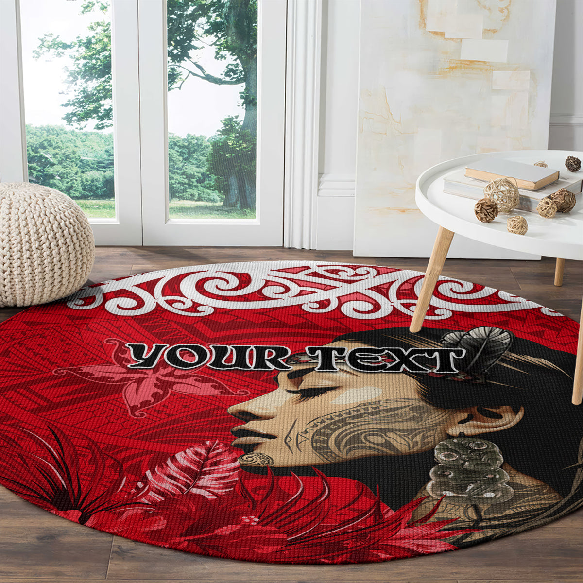 Custom New Zealand Womens Day Round Carpet Traditional Maori Woman Polynesian Pattern Red Color LT03 - Polynesian Pride