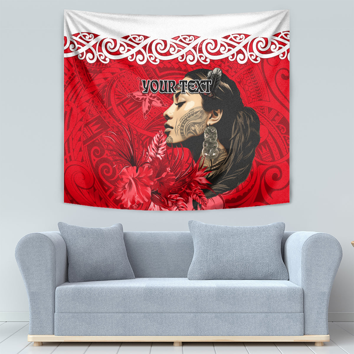 Custom New Zealand Womens Day Tapestry Traditional Maori Woman Polynesian Pattern Red Color LT03 - Polynesian Pride