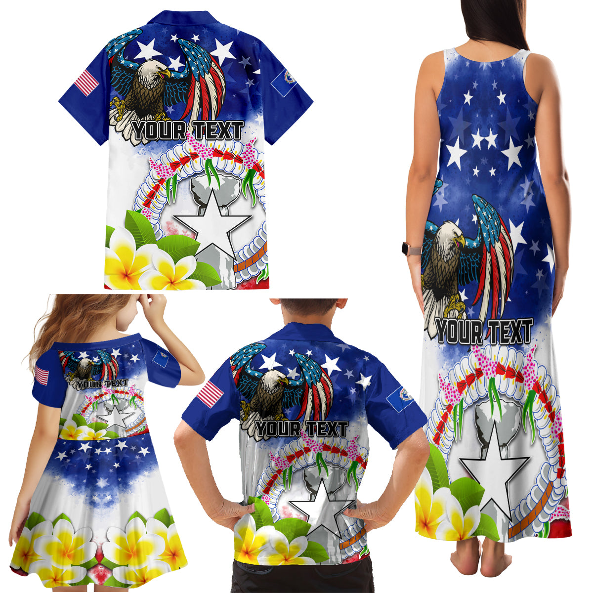 Custom Northern Mariana Islands Commonwealth Covenant Day Family Matching Tank Maxi Dress and Hawaiian Shirt Plumeria Flower Splash Style LT03 - Polynesian Pride