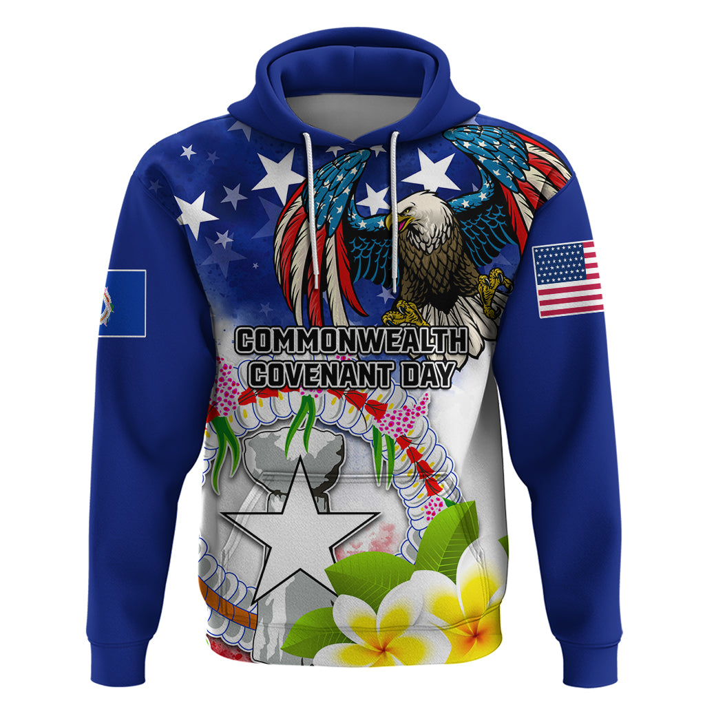 Custom Northern Mariana Islands Commonwealth Covenant Day Hoodie Plumeria Flower Splash Style LT03 Pullover Hoodie Blue - Polynesian Pride