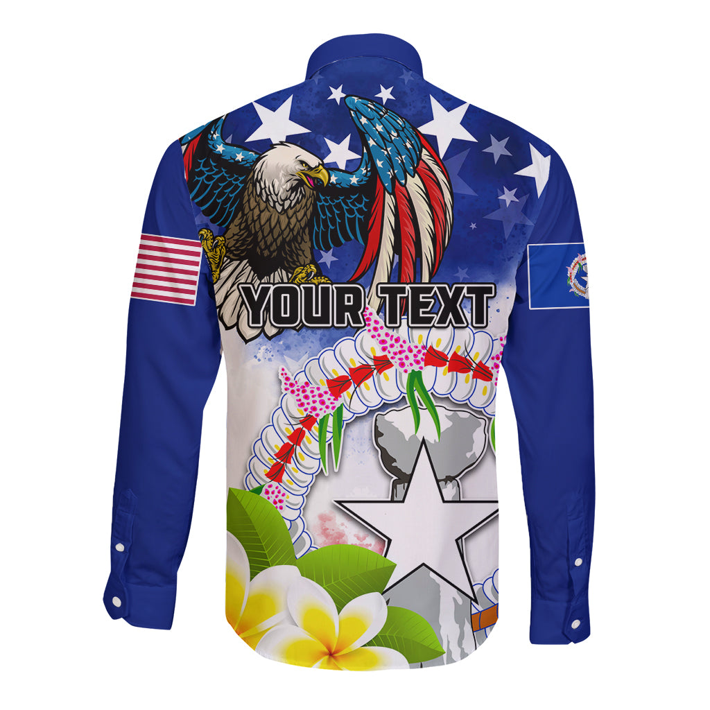 Custom Northern Mariana Islands Commonwealth Covenant Day Long Sleeve Button Shirt Plumeria Flower Splash Style LT03 - Polynesian Pride