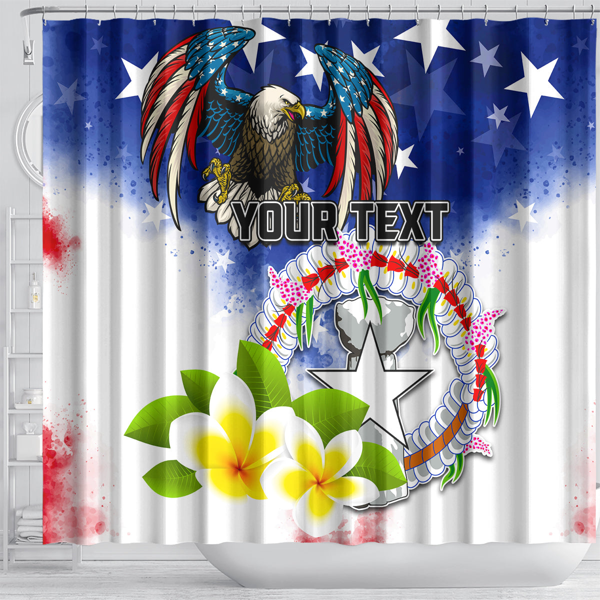Custom Northern Mariana Islands Commonwealth Covenant Day Shower Curtain Plumeria Flower Splash Style LT03 - Polynesian Pride