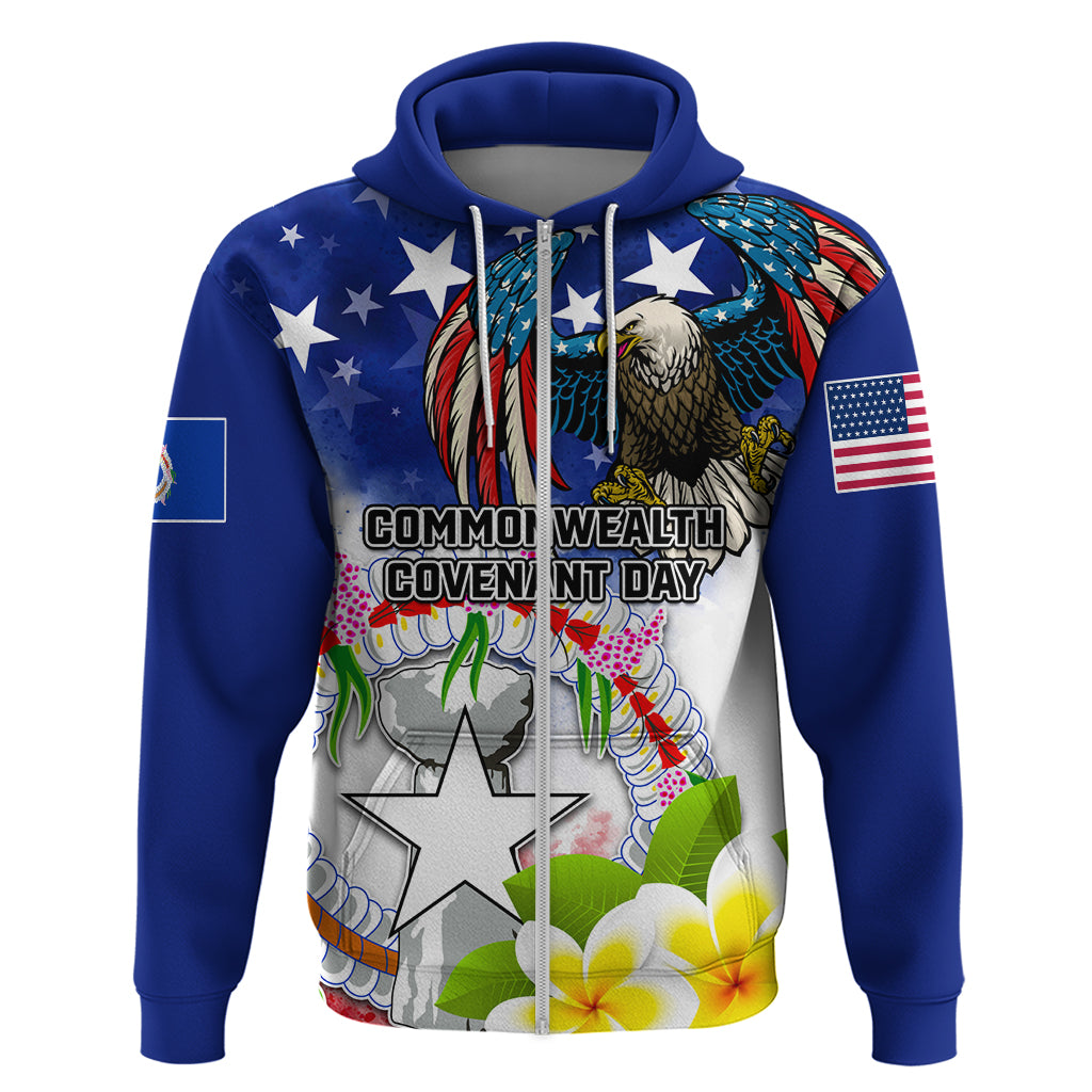 Custom Northern Mariana Islands Commonwealth Covenant Day Zip Hoodie Plumeria Flower Splash Style LT03 Zip Hoodie Blue - Polynesian Pride