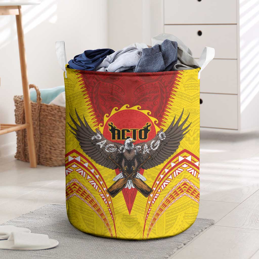 American Samoa Fautasi Race Laundry Basket Pago Pago-Aeto Samoan Tattoo and Eagle